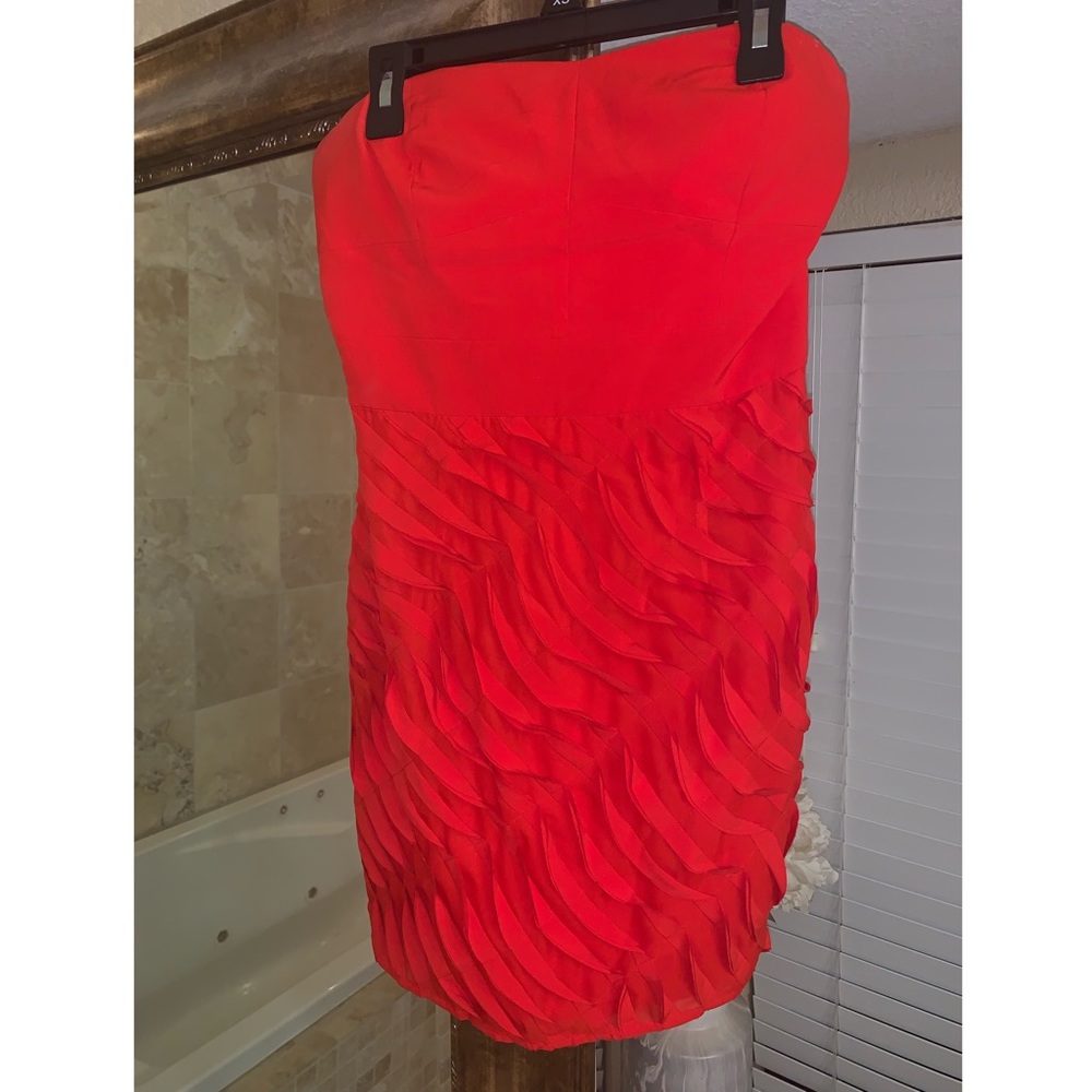 Red ruffled sweet heart cut mini dress